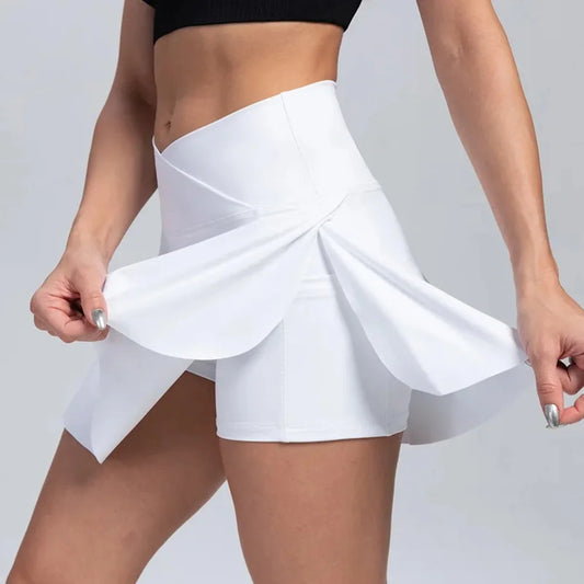 Gonna da tennis a pieghe da donna con tasche Pantaloncini Gonne sportive Crossover a vita alta Palestra Golf Skorts Allenamento Gonne sportive