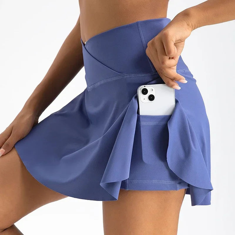 Gonna da tennis a pieghe da donna con tasche Pantaloncini Gonne sportive Crossover a vita alta Palestra Golf Skorts Allenamento Gonne sportive (Blu)