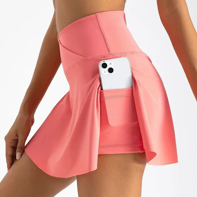Gonna da tennis a pieghe da donna con tasche Pantaloncini Gonne sportive Crossover a vita alta Palestra Golf Skorts Allenamento Gonne sportive (Rosa Profondo)