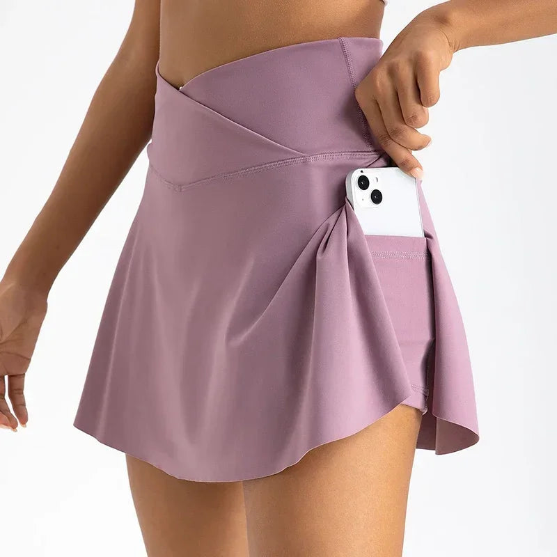 Gonna da tennis a pieghe da donna con tasche Pantaloncini Gonne sportive Crossover a vita alta Palestra Golf Skorts Allenamento Gonne sportive (Viola Chiaro)