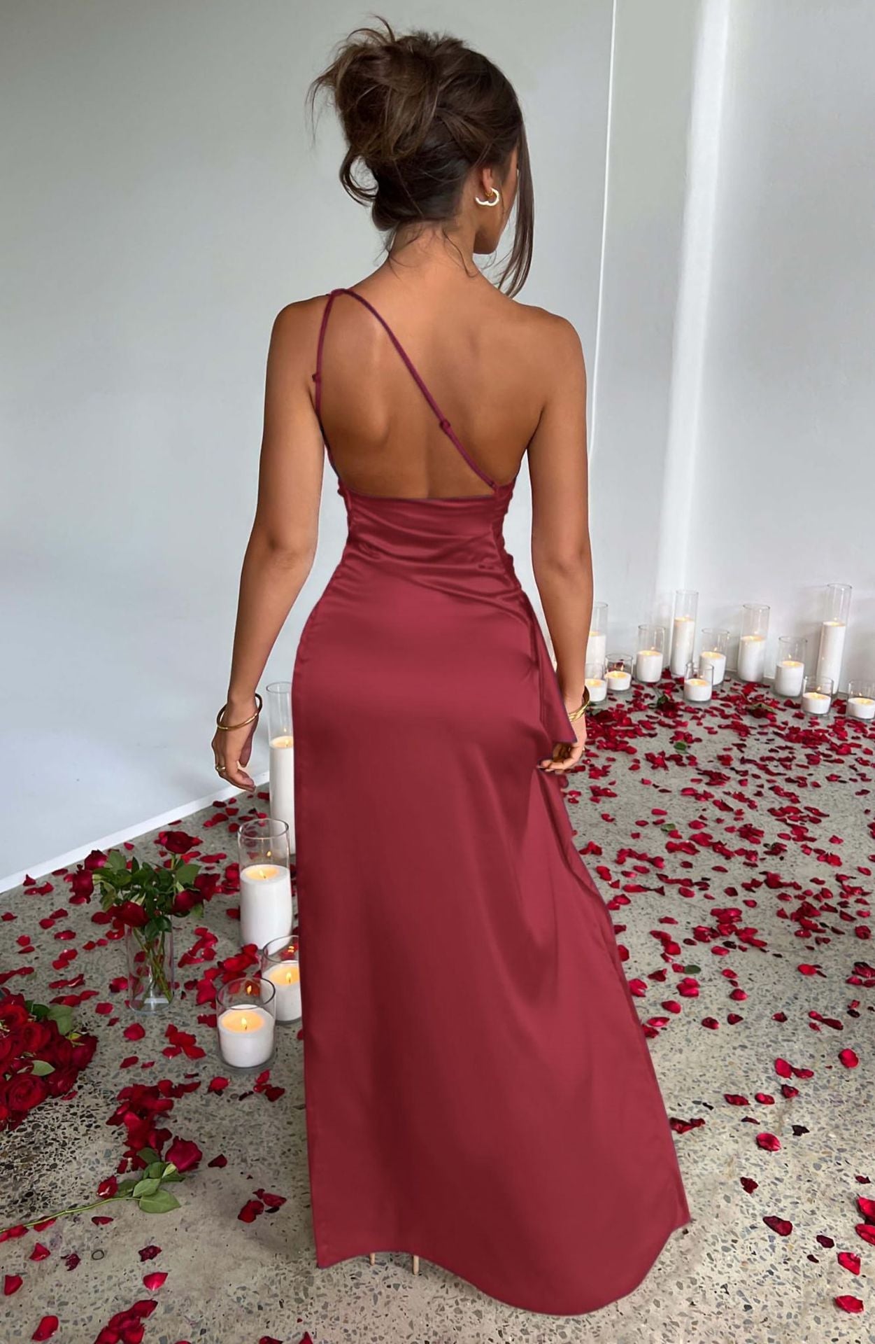 Elegant One Shoulder Dress - Notorious (Bordeaux)