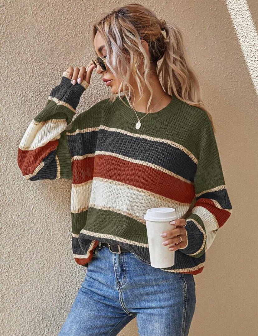 Striped Cozy Sweater - Notorious (Verde Militare)