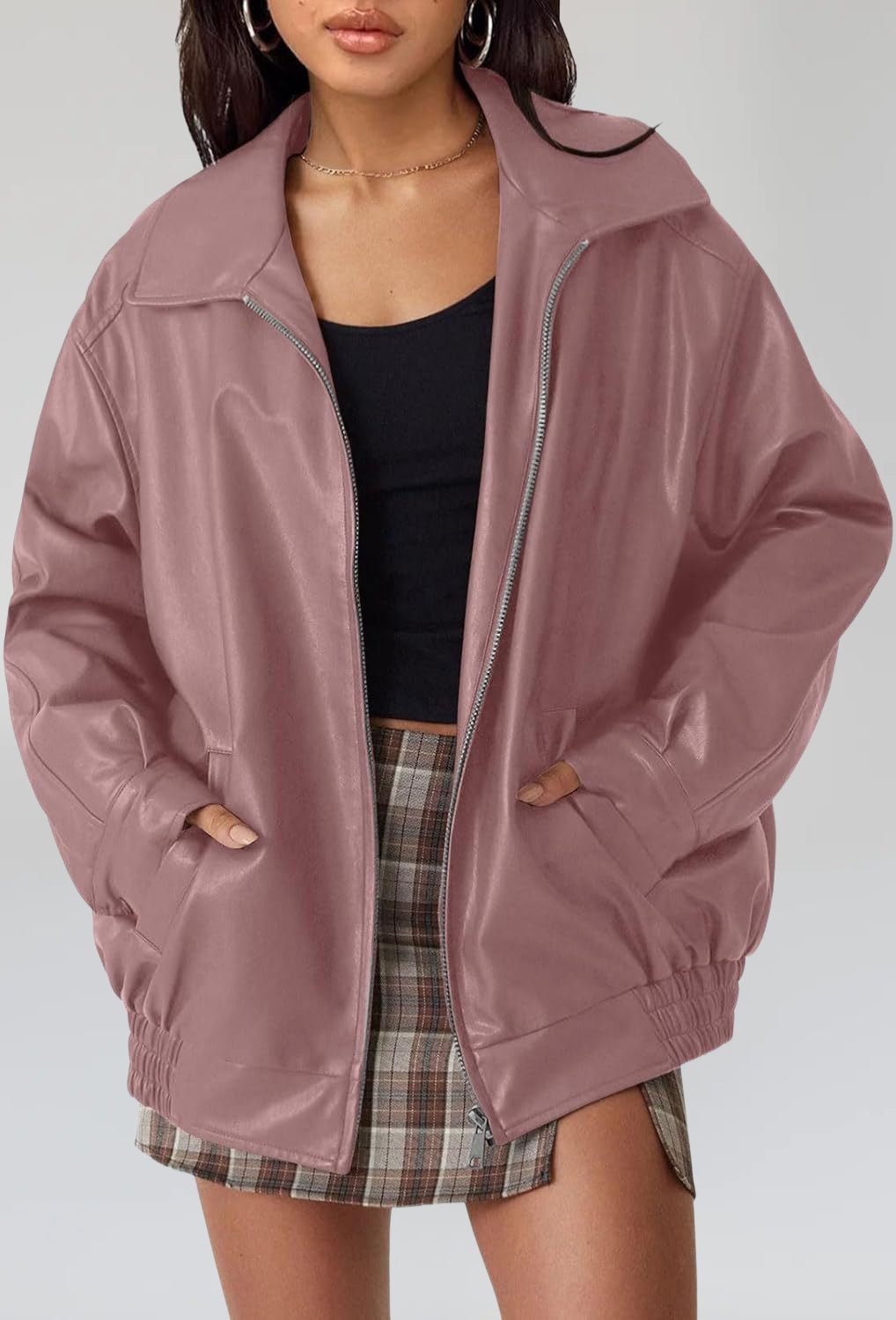 Vintage Oversized Leather Jacket - Notorious (Rosa Malva)