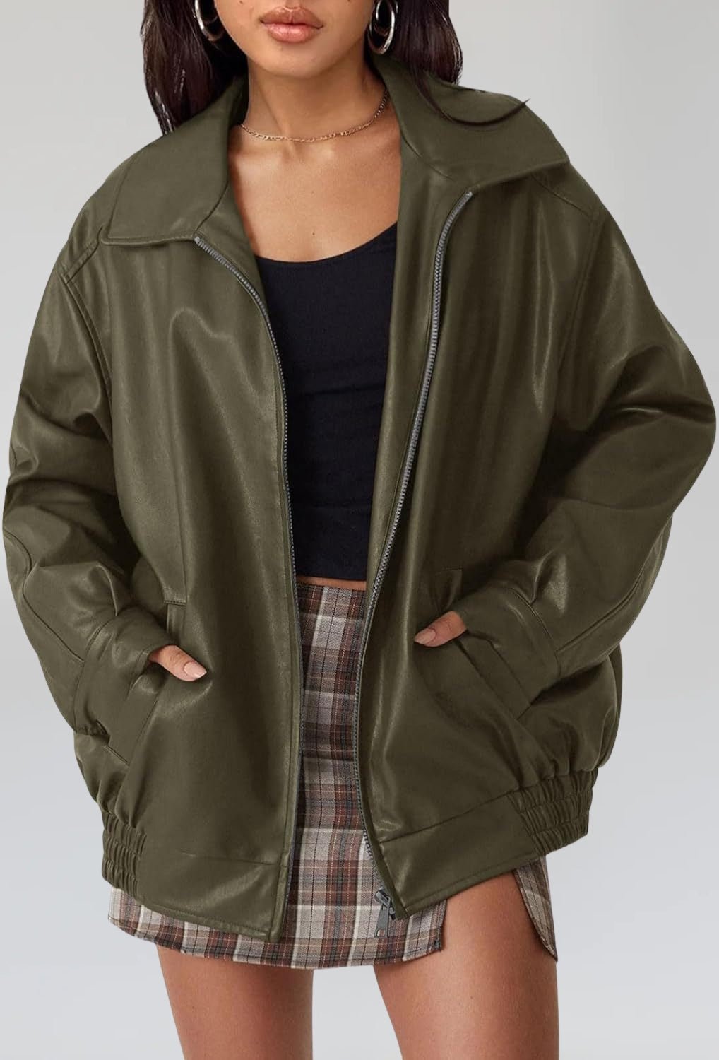 Vintage Oversized Leather Jacket - Notorious (Verde Militare)